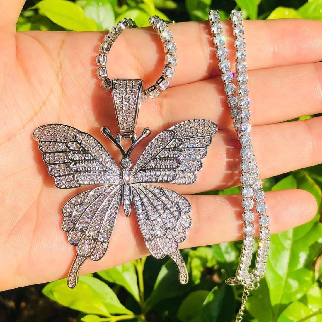 58*51mm CZ Paved Big Butterfly Tennis Necklace Silver Necklaces Charms Beads Beyond