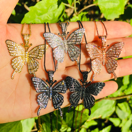 5pcs/lot 35*30mm CZ Paved Butterfly Necklace Mix Colors Necklaces Charms Beads Beyond