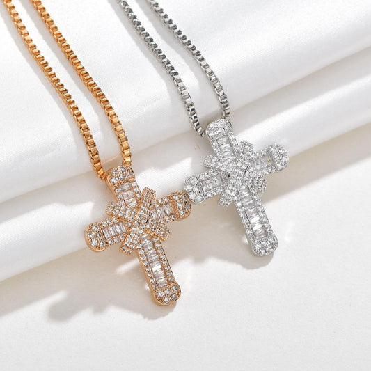 5pcs/lot 18inch Gold Silver Plated CZ Pave Cross Necklace Mix Colors Necklaces Charms Beads Beyond