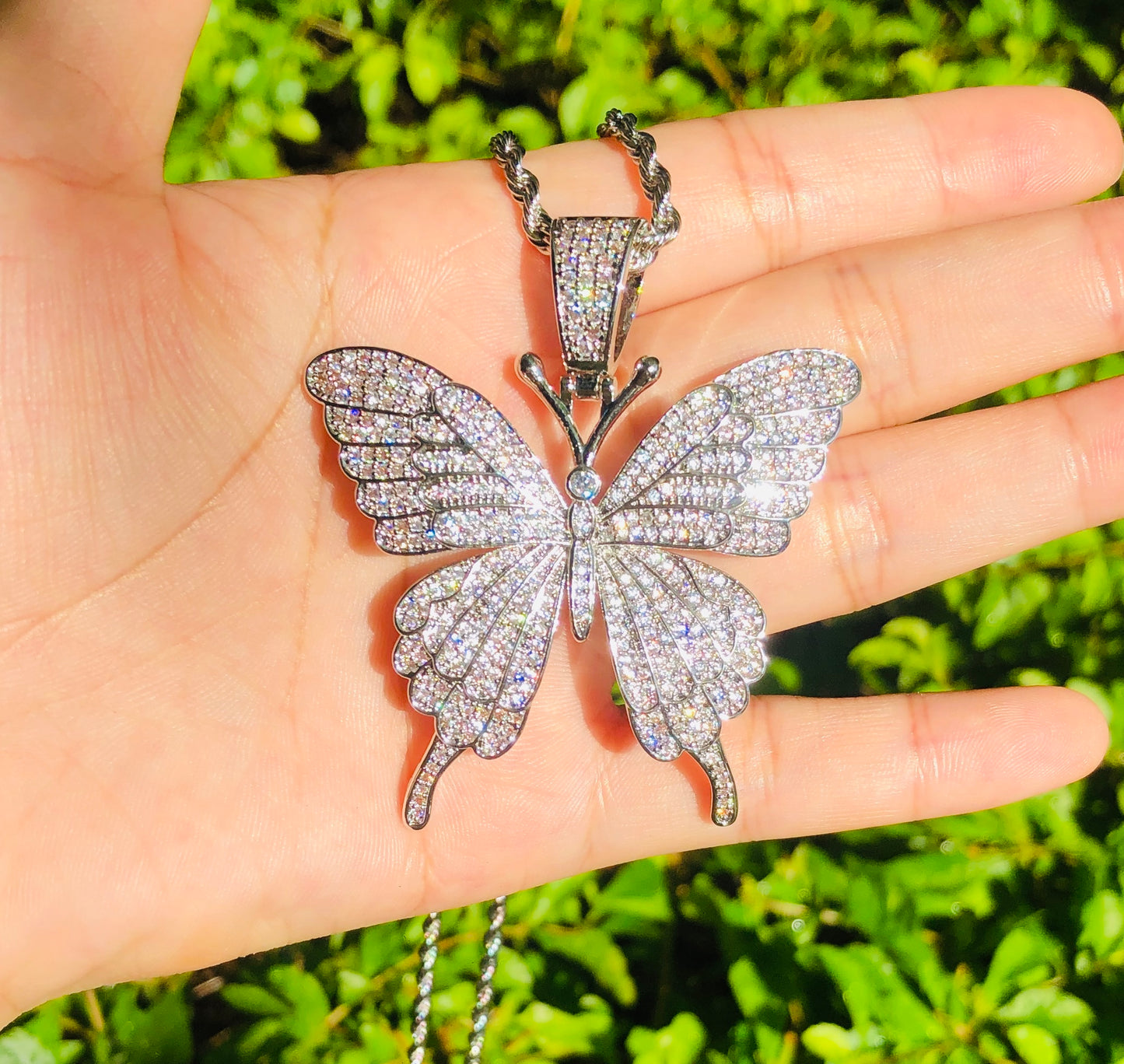 58*51mm CZ Paved Big Butterfly Rope Necklace Necklaces Charms Beads Beyond
