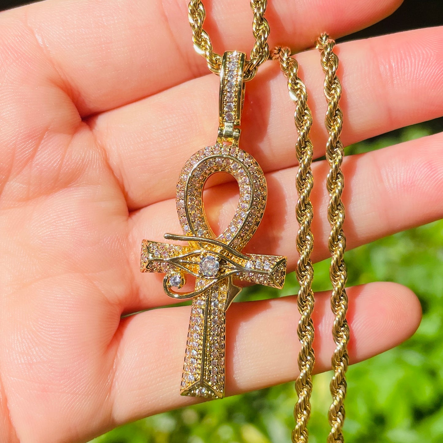 5pcs/lot 18/20/24 inch Stainless Steel Rope Chain CZ Pave Egypt Eyes of Horus ANKH Cross Necklace Gold Necklaces Charms Beads Beyond
