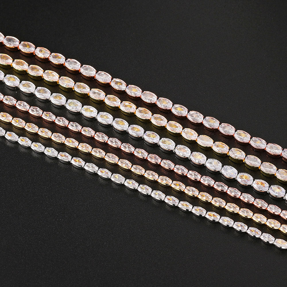 5pcs/lot 16inch Fashion Egg CZ Tennis Chain Necklaces 3*5mm Mix Colors Chain Necklaces Charms Beads Beyond