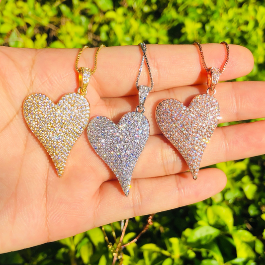 5pcs/lot 40*23.5mm CZ Paved Heart Necklace Necklaces Love & Heart Necklaces Charms Beads Beyond