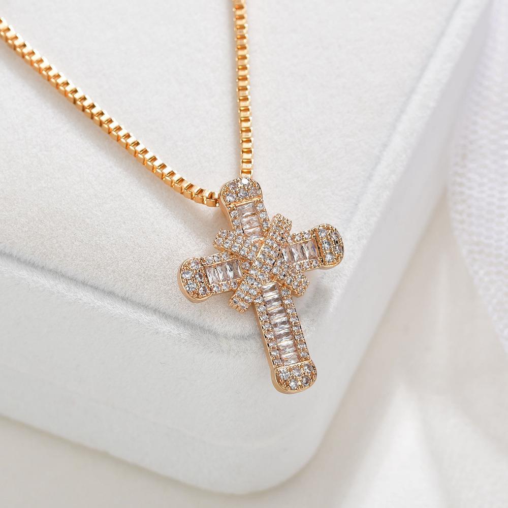 5pcs/lot 18inch Gold Silver Plated CZ Pave Cross Necklace Clear on Gold Necklaces Charms Beads Beyond