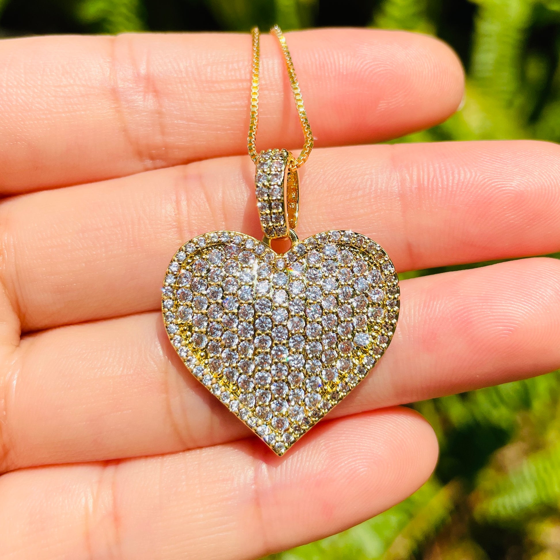 5pcs/lot 31.6*24.6mm CZ Pave Heart Necklaces Gold Necklaces Love & Heart Necklaces Charms Beads Beyond