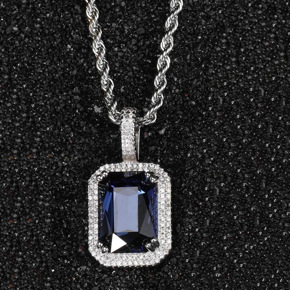 5pcs/lot CZ Paved Multicolor Square Diamond Pendant Necklaces 24inch Navy Blue on Silver Necklaces Charms Beads Beyond
