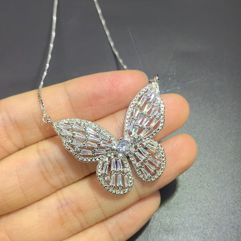 5pcs/lot 18inch Gold Silver Plated CZ Pave Butterfly Necklaces Clear on Silver Necklaces Charms Beads Beyond