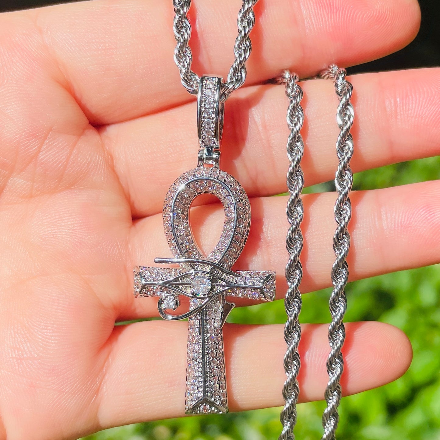 5pcs/lot 18/20/24 inch Stainless Steel Rope Chain CZ Pave Egypt Eyes of Horus ANKH Cross Necklace Silver Necklaces Charms Beads Beyond
