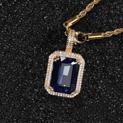 5pcs/lot CZ Paved Multicolor Square Diamond Pendant Necklaces 24inch Navy Blue on Gold Necklaces Charms Beads Beyond