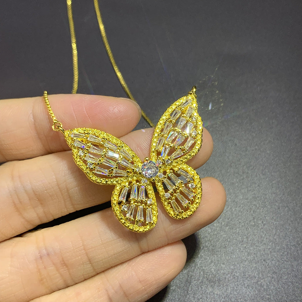 5pcs/lot 18inch Gold Silver Plated CZ Pave Butterfly Necklaces Clear on Gold Necklaces Charms Beads Beyond