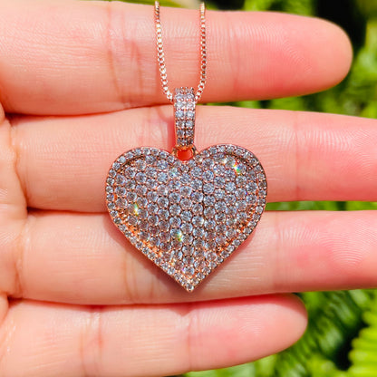 5pcs/lot 31.6*24.6mm CZ Pave Heart Necklaces Rose Gold Necklaces Love & Heart Necklaces Charms Beads Beyond