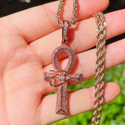5pcs/lot 18/20/24 inch Stainless Steel Rope Chain CZ Pave Egypt Eyes of Horus ANKH Cross Necklace Rose Gold Necklaces Charms Beads Beyond