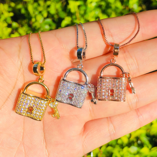 5pcs/lot 18.5*14.5mm CZ Paved Lock & Key Necklace Necklaces Charms Beads Beyond