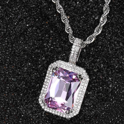5pcs/lot CZ Paved Multicolor Square Diamond Pendant Necklaces Pink on Silver Necklaces Charms Beads Beyond