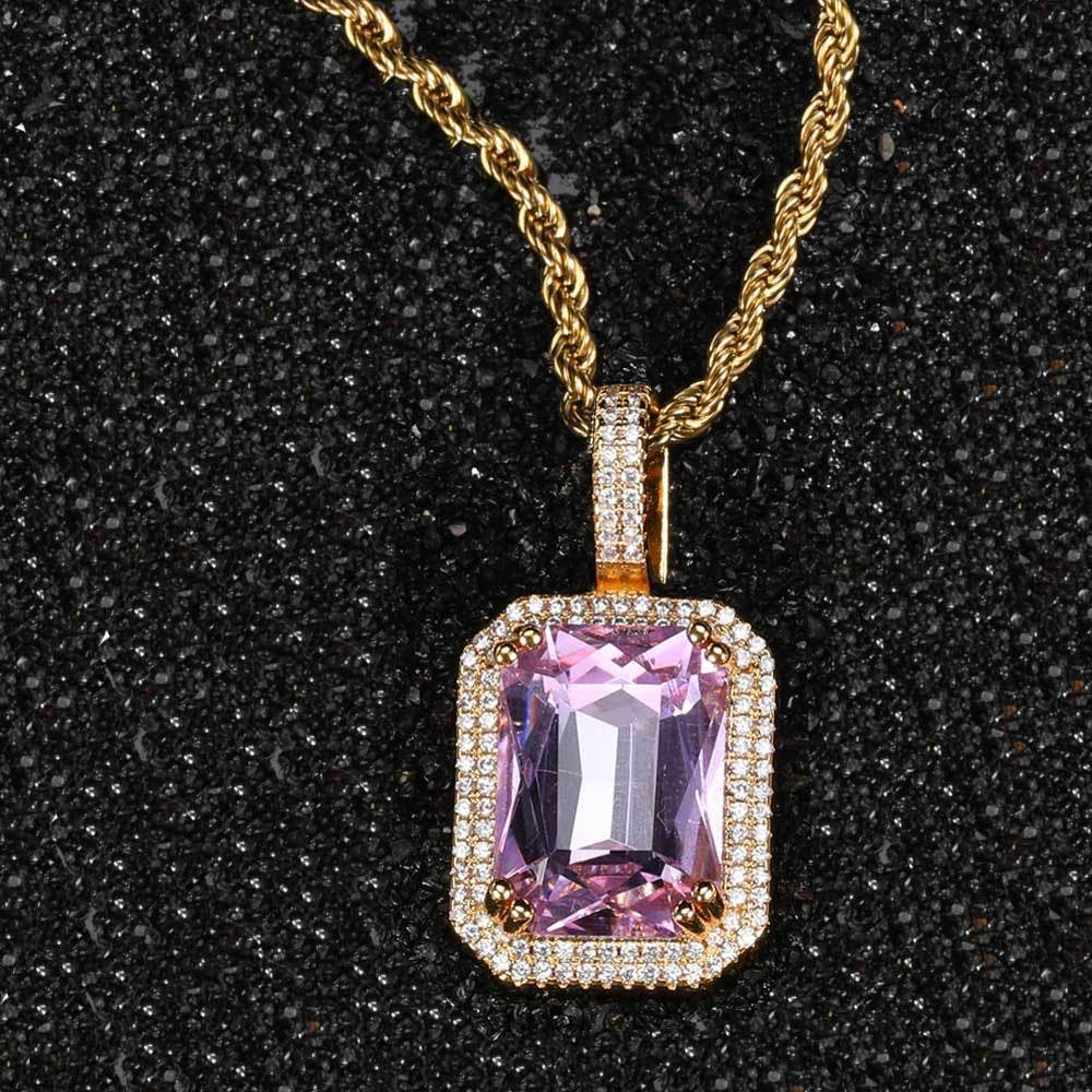 5pcs/lot CZ Paved Multicolor Square Diamond Pendant Necklaces Pink on Gold Necklaces Charms Beads Beyond