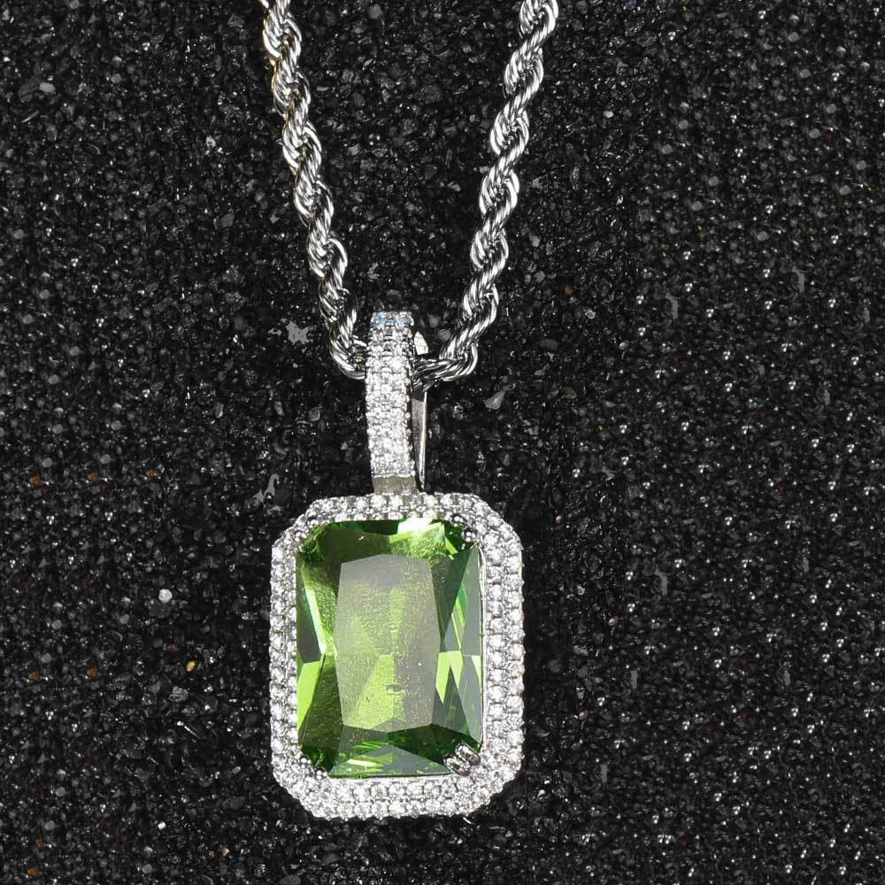 5pcs/lot CZ Paved Multicolor Square Diamond Pendant Necklaces Olive Green on Silver Necklaces Charms Beads Beyond