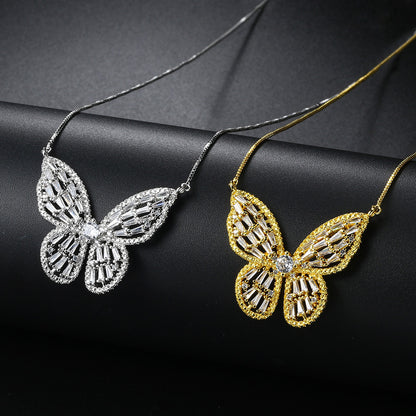 5pcs/lot 18inch Gold Silver Plated CZ Pave Butterfly Necklaces Necklaces Charms Beads Beyond