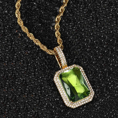 5pcs/lot CZ Paved Multicolor Square Diamond Pendant Necklaces Olive Green on Gold Necklaces Charms Beads Beyond