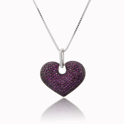 5pcs/lot Multicolor CZ Paved 3D Heart Necklace Fuchsia on Silver Necklaces Love & Heart Necklaces Charms Beads Beyond