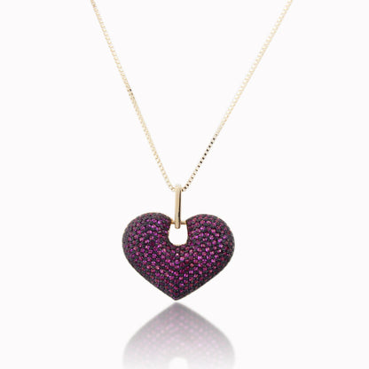 5pcs/lot Multicolor CZ Paved 3D Heart Necklace Fuchsia on Gold Necklaces Love & Heart Necklaces Charms Beads Beyond