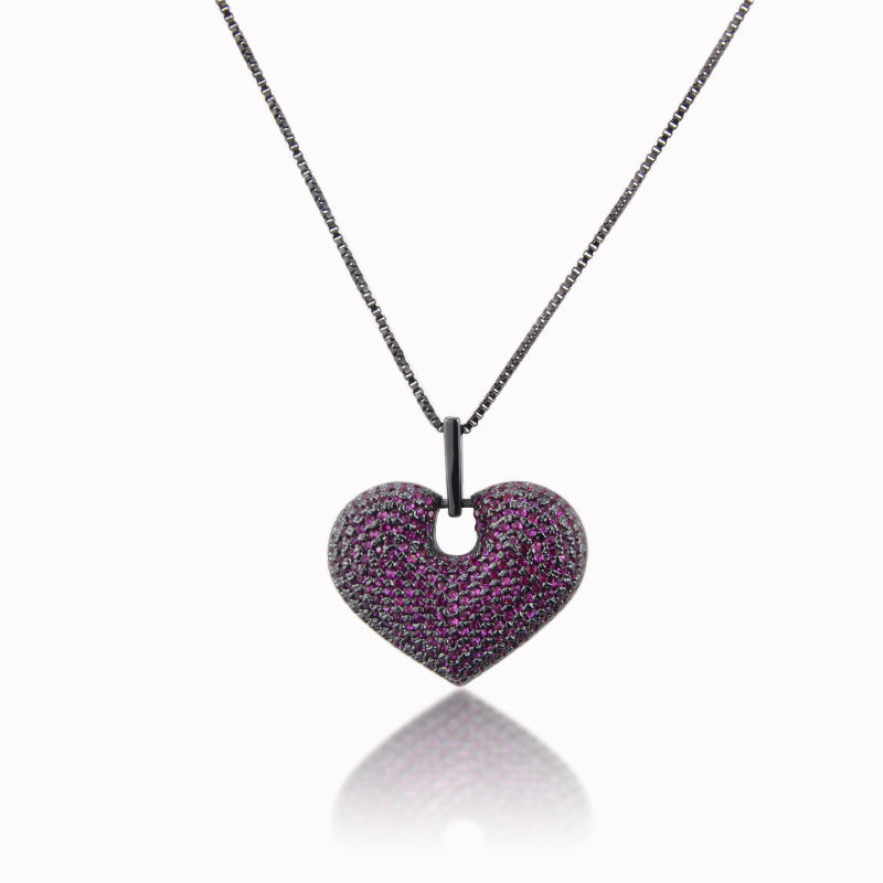 5pcs/lot Multicolor CZ Paved 3D Heart Necklace Fuchsia on Black Necklaces Love & Heart Necklaces Charms Beads Beyond