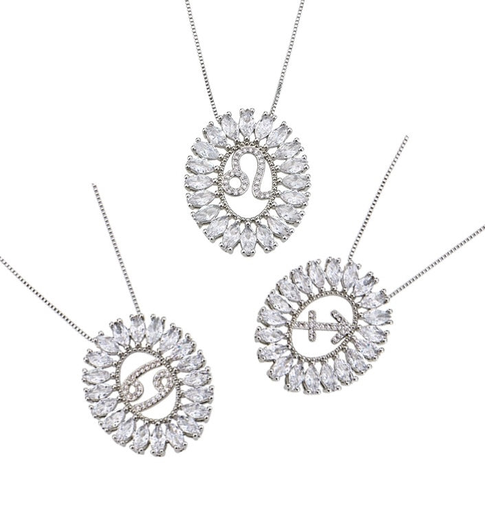 12pcs/lot 25.5*30.5mm CZ Paved Zodiac Necklace-Silver Necklaces Charms Beads Beyond