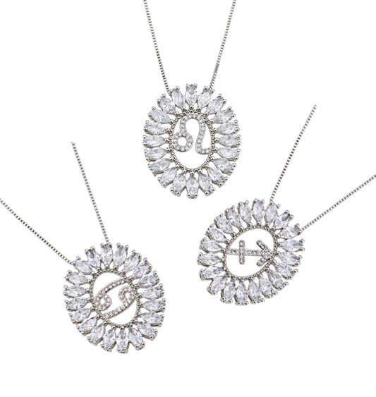 12pcs/lot 25.5*30.5mm CZ Paved Zodiac Necklace-Silver Necklaces Charms Beads Beyond