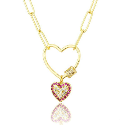 5pcs/lot CZ Paved Heart Screw Clasp Necklace Necklaces Love & Heart Necklaces Charms Beads Beyond