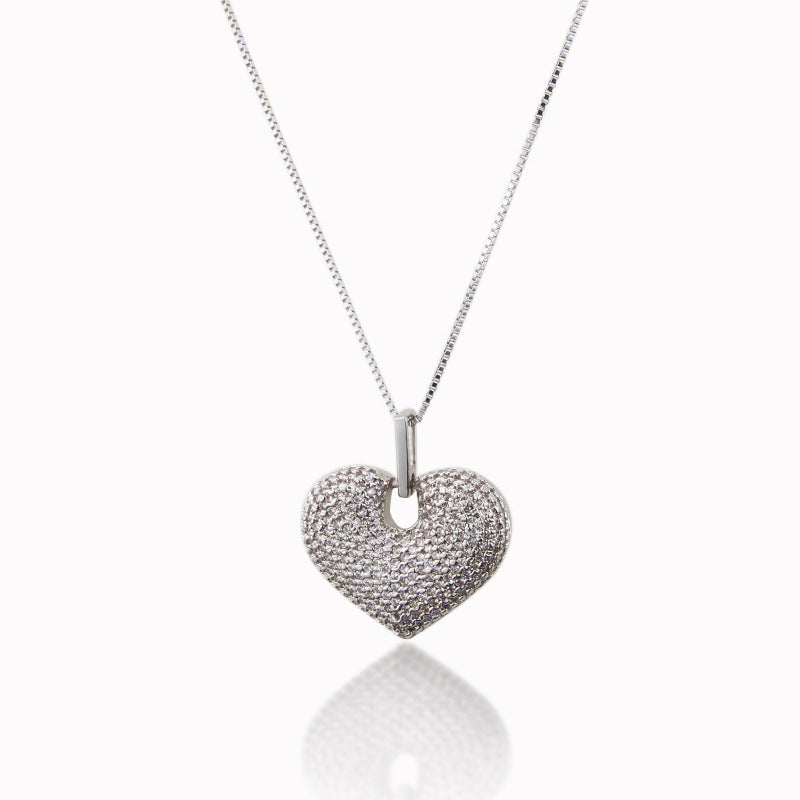 5pcs/lot Multicolor CZ Paved 3D Heart Necklace Clear on Silver Necklaces Love & Heart Necklaces Charms Beads Beyond