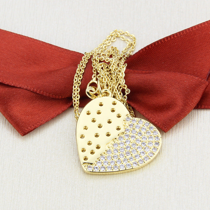 5pcs/lot CZ Paved Spot Heart Necklace Necklaces Love & Heart Necklaces Charms Beads Beyond