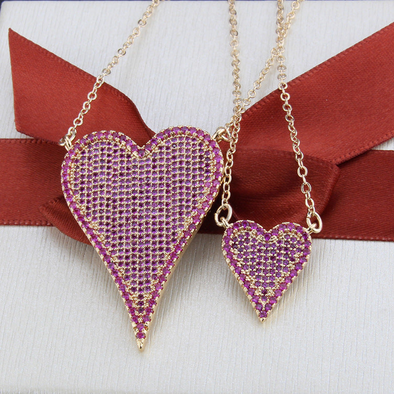 2 sets/lot CZ Paved Heart Necklace Set Necklaces Love & Heart Necklaces Charms Beads Beyond