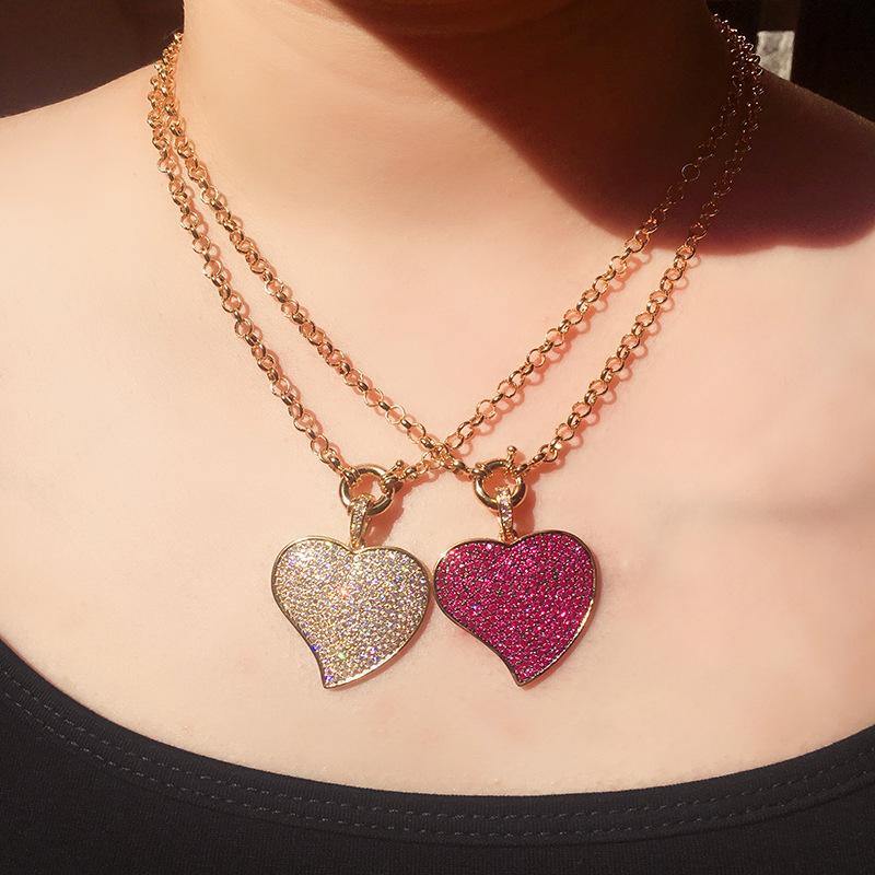 4pcs/lot 36*31mm CZ Paved Heart Necklace Necklaces Love & Heart Necklaces Charms Beads Beyond