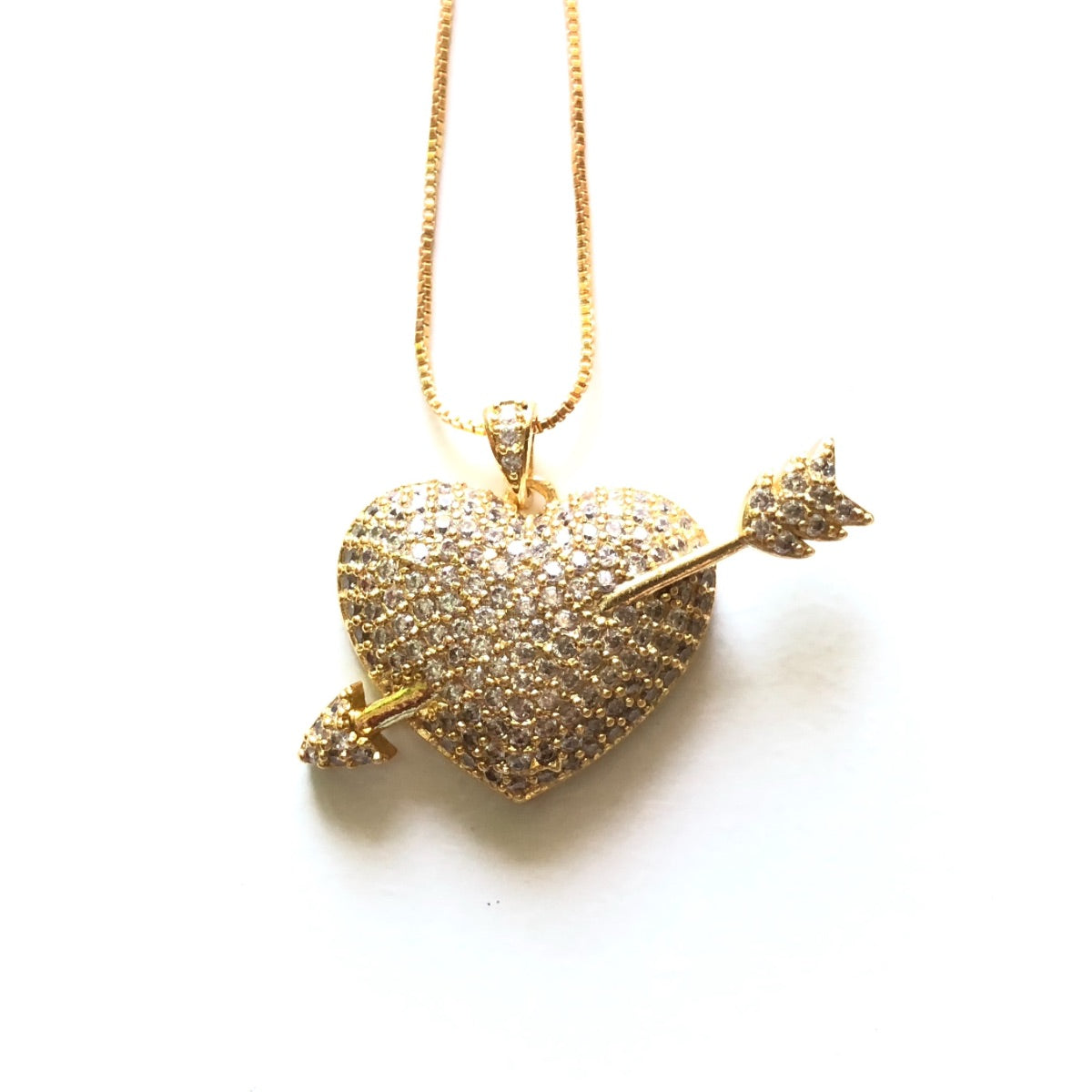 5pcs/lot 38*27mm CZ Paved Arrow Heart Necklace Gold Necklaces Love & Heart Necklaces Charms Beads Beyond