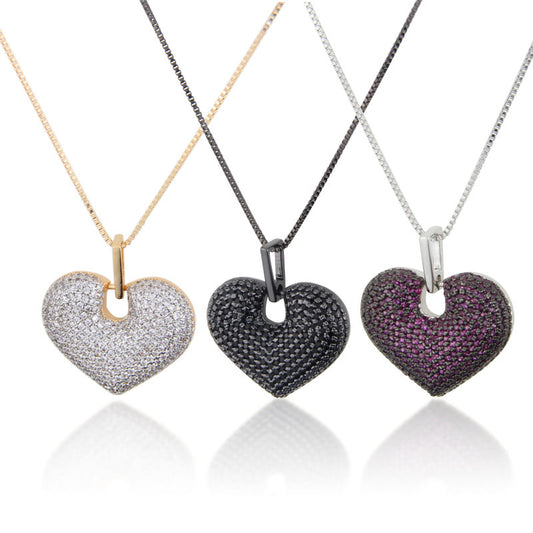 5pcs/lot Multicolor CZ Paved 3D Heart Necklace Mix Colors-Random Necklaces Love & Heart Necklaces Charms Beads Beyond