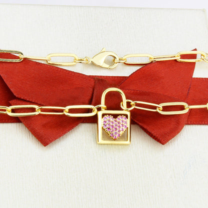 5pcs/lot CZ Paved Red Heart Lock Necklace Necklaces Love & Heart Necklaces Charms Beads Beyond
