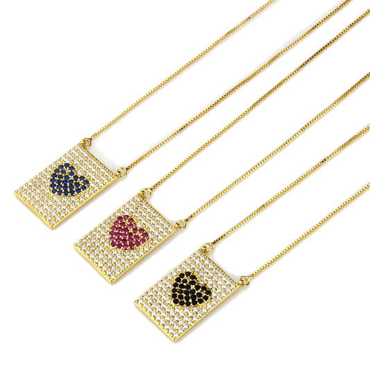 5pcs/lot 23.5*15.5mm CZ Paved Heart Necklace Mix Colors Necklaces Love & Heart Necklaces Charms Beads Beyond