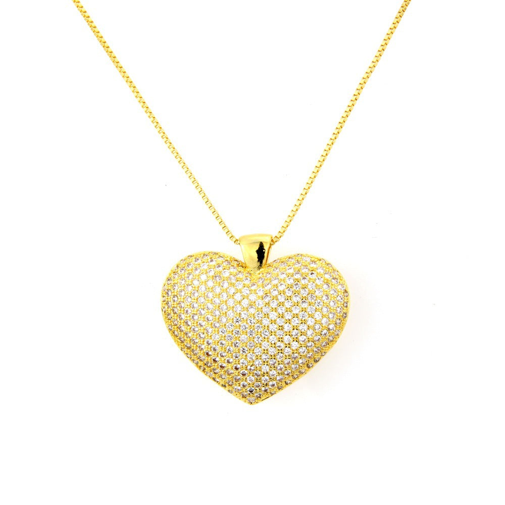 5pcs/lot CZ Paved Heart Necklace Clear on Gold Necklaces Love & Heart Necklaces Charms Beads Beyond