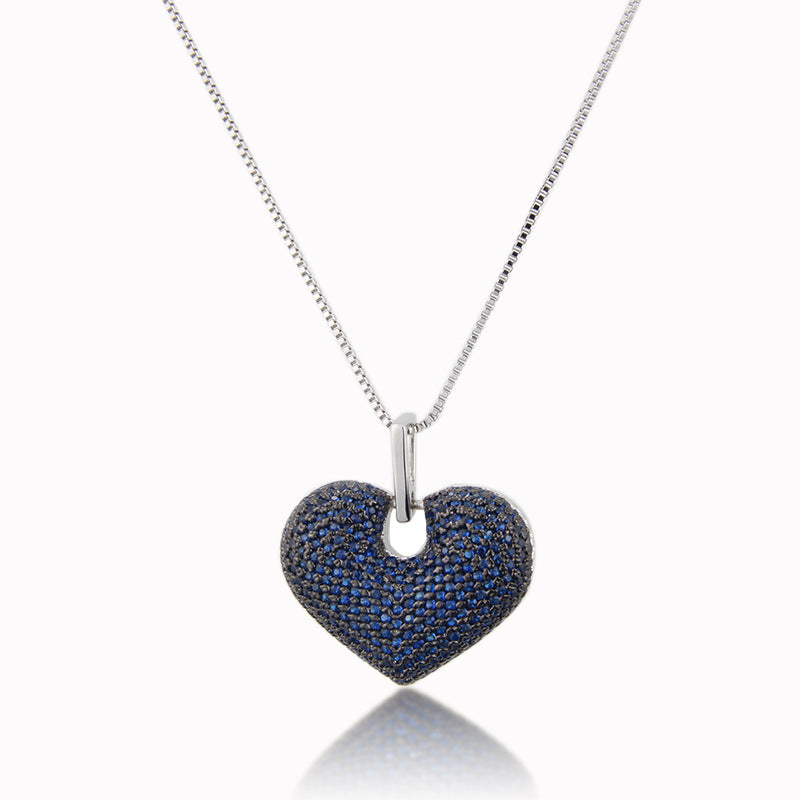 5pcs/lot Multicolor CZ Paved 3D Heart Necklace Blue on Silver Necklaces Love & Heart Necklaces Charms Beads Beyond