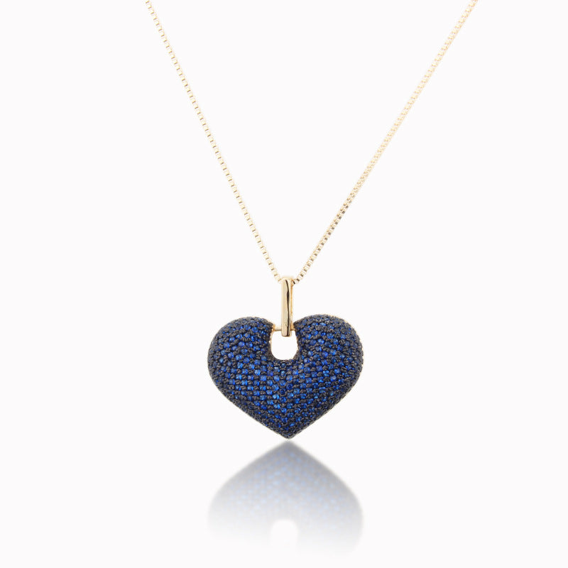 5pcs/lot Multicolor CZ Paved 3D Heart Necklace Blue on Gold Necklaces Love & Heart Necklaces Charms Beads Beyond