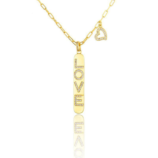 5pcs/lot 78*5mm CZ Paved LOVE + Heart Necklace Necklaces Love & Heart Necklaces Charms Beads Beyond