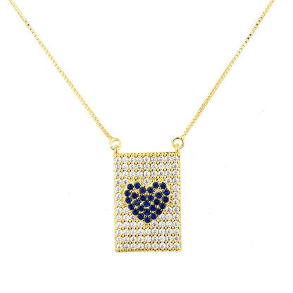 5pcs/lot 23.5*15.5mm CZ Paved Heart Necklace Blue Heart Necklaces Love & Heart Necklaces Charms Beads Beyond