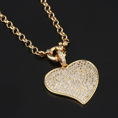 4pcs/lot 36*31mm CZ Paved Heart Necklace Clear CZ on Gold Necklaces Love & Heart Necklaces Charms Beads Beyond
