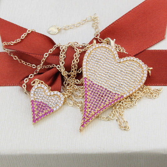 2 sets/lot CZ Paved Heart Necklace Set Necklaces Love & Heart Necklaces Charms Beads Beyond