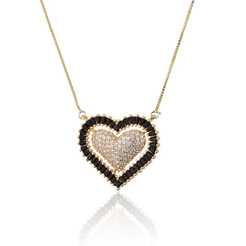 5pcs/lot CZ Paved Heart Necklace Clear + Black Necklaces Love & Heart Necklaces Charms Beads Beyond