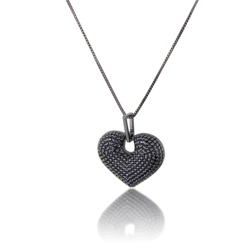 5pcs/lot Multicolor CZ Paved 3D Heart Necklace Black on Black Necklaces Love & Heart Necklaces Charms Beads Beyond