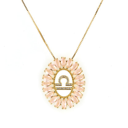 12pcs/lot 25.5*30.5mm Pink CZ Paved Zodiac Necklace-Gold Necklaces Charms Beads Beyond