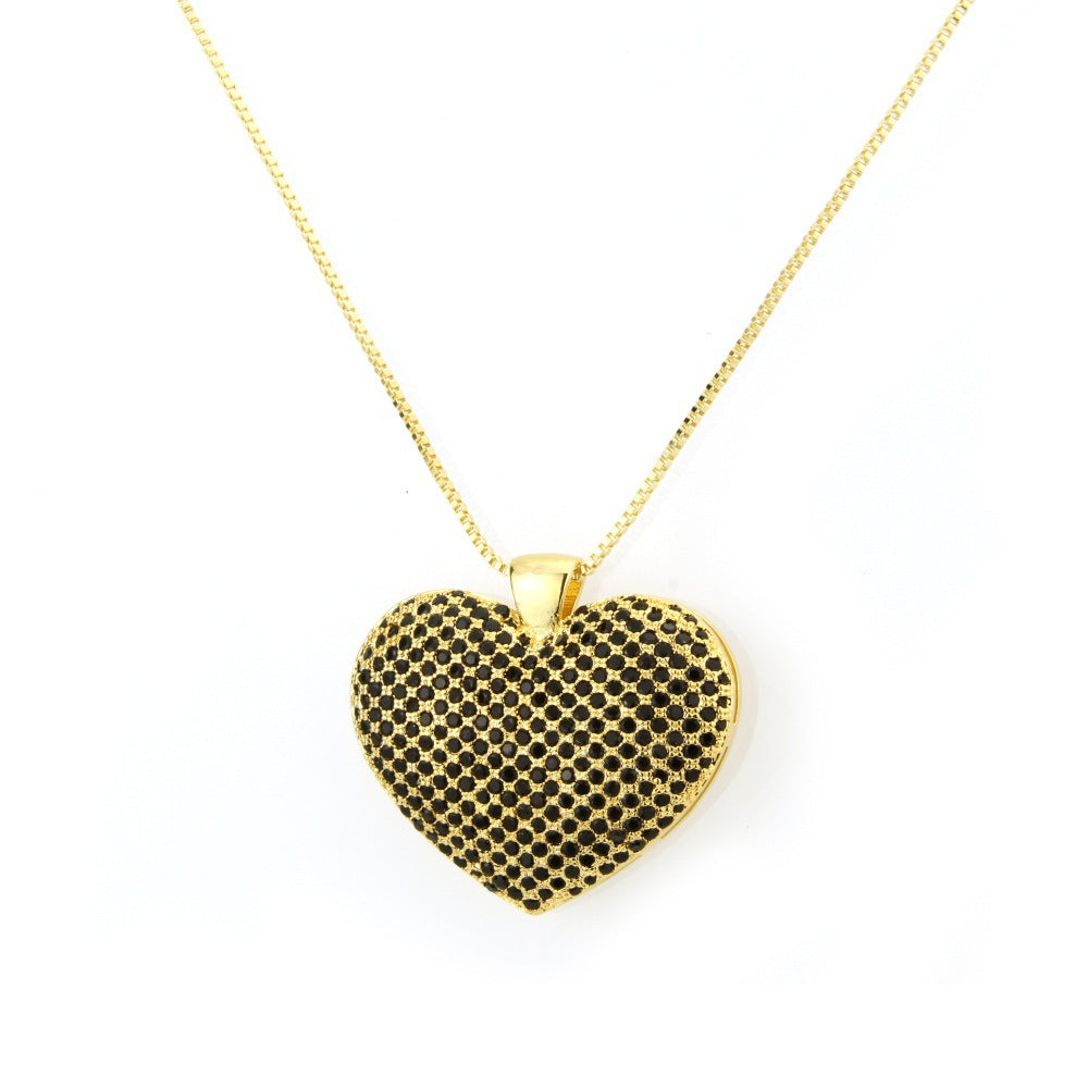 5pcs/lot CZ Paved Heart Necklace Black on Gold Necklaces Love & Heart Necklaces Charms Beads Beyond