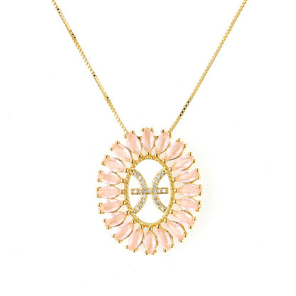 12pcs/lot 25.5*30.5mm Pink CZ Paved Zodiac Necklace-Gold Necklaces Charms Beads Beyond