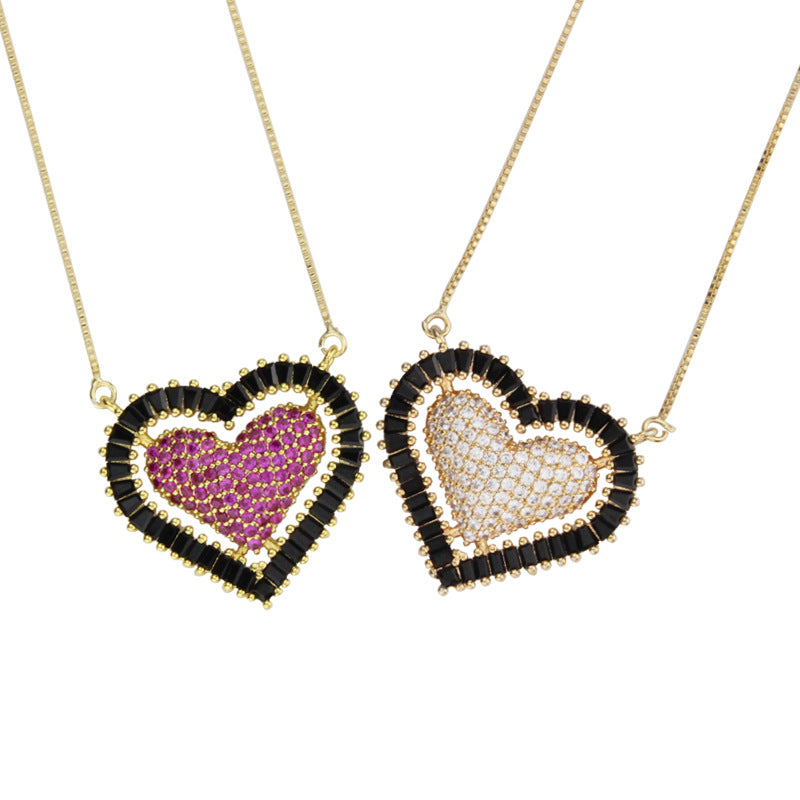 5pcs/lot CZ Paved Heart Necklace Mix Colors Necklaces Love & Heart Necklaces Charms Beads Beyond