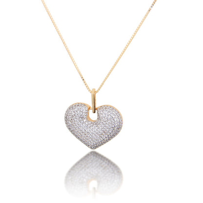 5pcs/lot Multicolor CZ Paved 3D Heart Necklace Clear on Gold Necklaces Love & Heart Necklaces Charms Beads Beyond